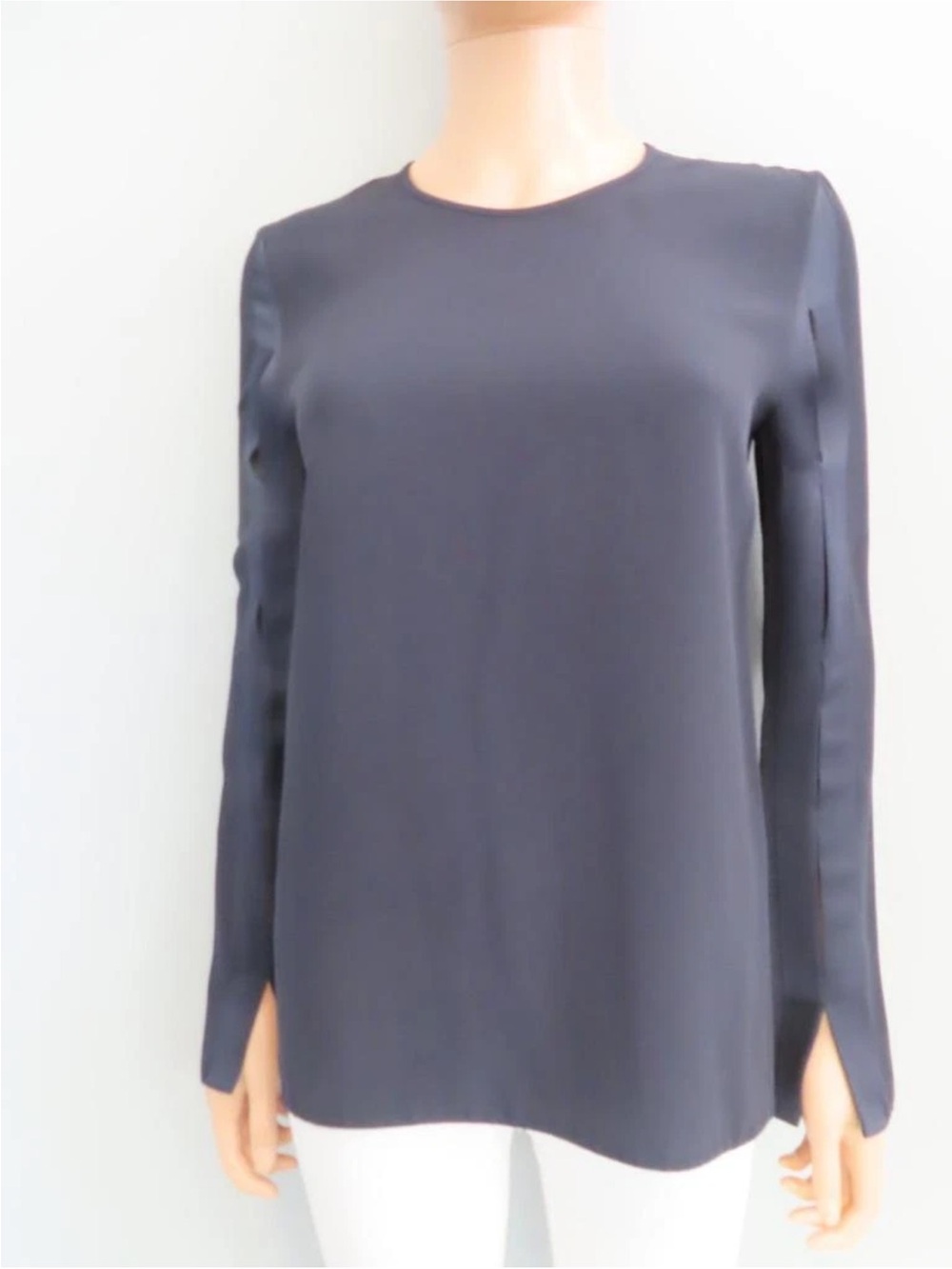 Stella McCartney Long Sleeve Navy Blouse Top Slit Sleeve Details M